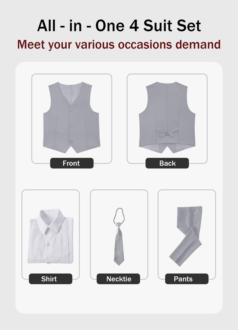 YuanLu Boys Gray Suit for Boy Vest Set with Pants Shirt and Tie Kids Outfit Suits Size 14 - Image 3